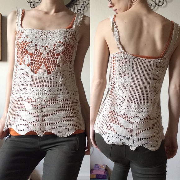 Vintage Art Deco Crochet Knit Blouse Vine Leaves - Picture 9 of 9